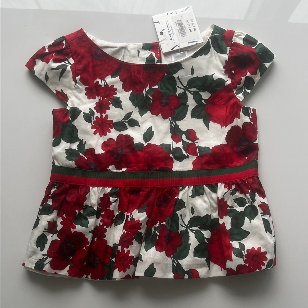 NWT Janie & Jack Holiday Top. Red & Green floral, poinsettia roses & daisy